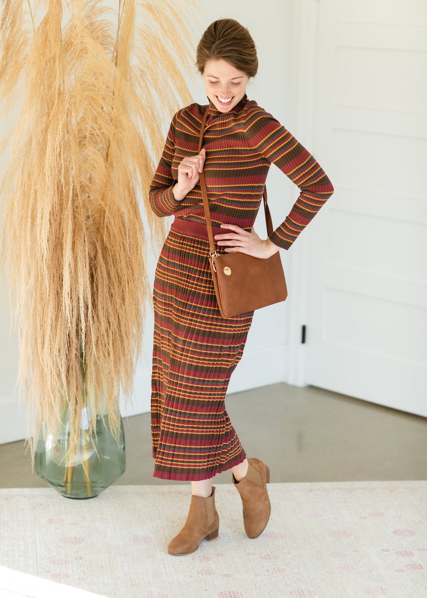 Brown Multi Stripe Ribbed Sweater - FINAL SALE Tops