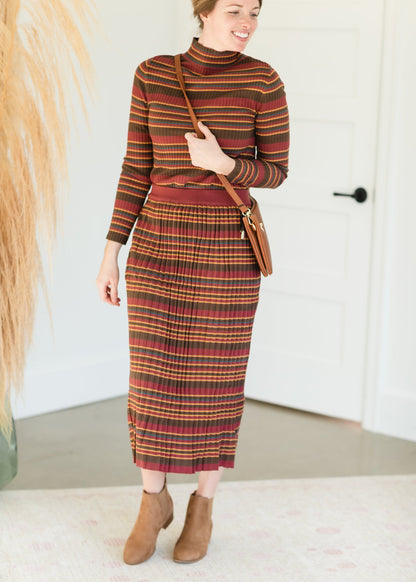 Brown Multi Stripe Ribbed Sweater Skirt - FINAL SALE Tops