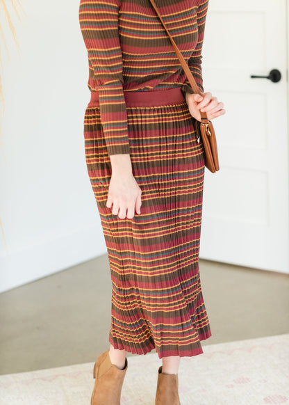 Brown Multi Stripe Ribbed Sweater Skirt - FINAL SALE Tops