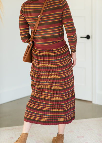 Brown Multi Stripe Ribbed Sweater Skirt - FINAL SALE Tops