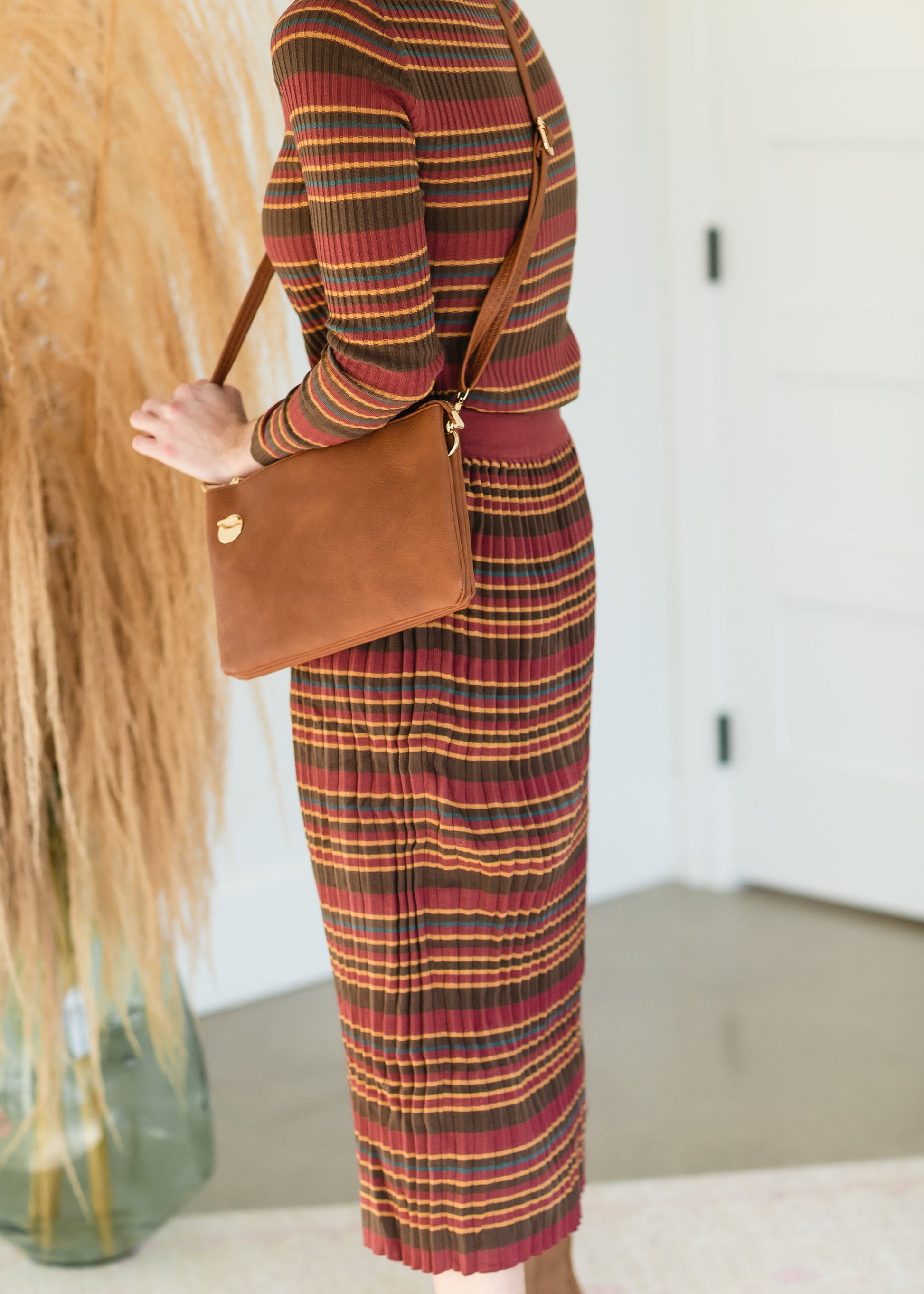 Brown Multi Stripe Ribbed Sweater Skirt - FINAL SALE Tops