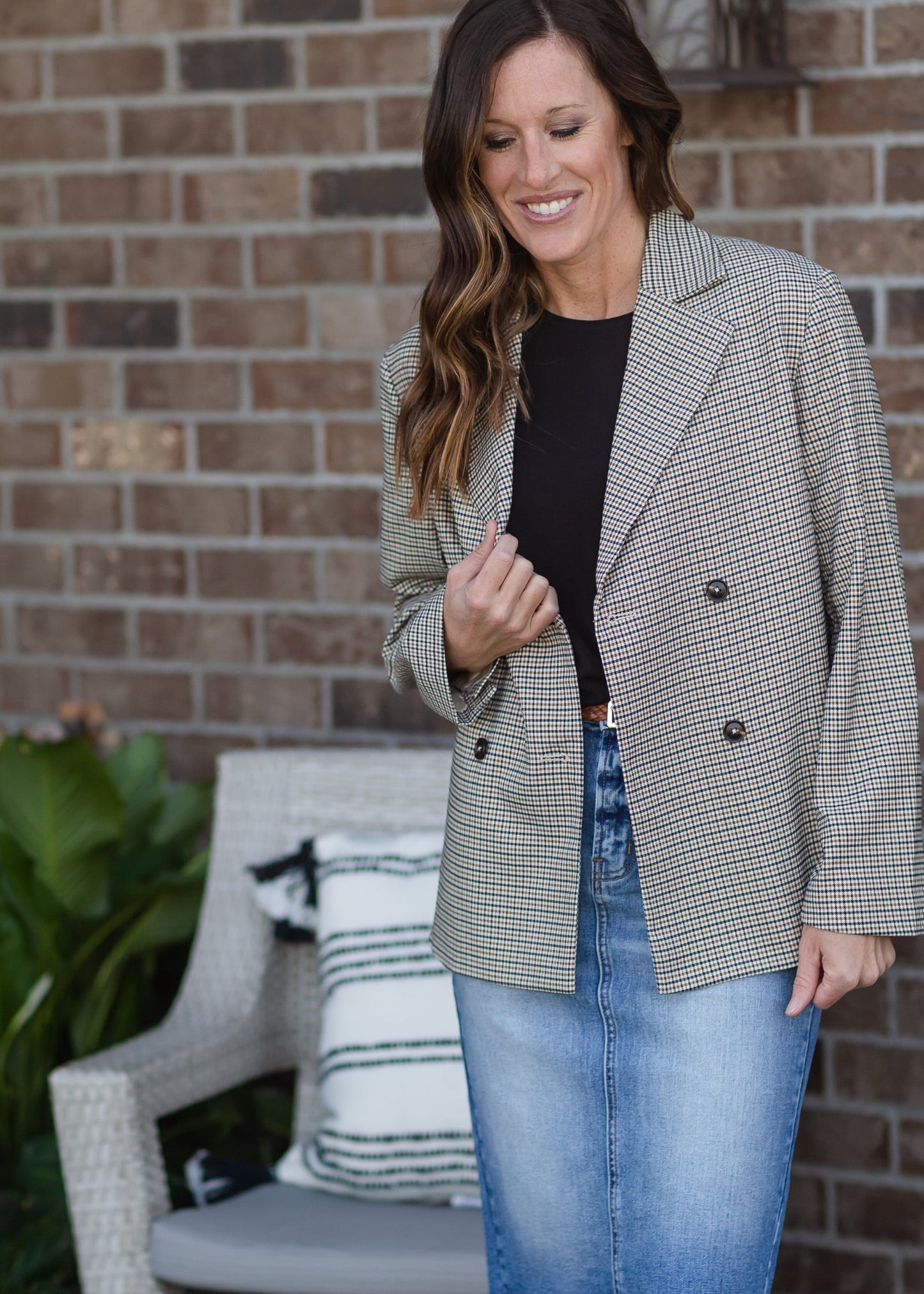 Brown Plaid Blazer Jacket - FINAL SALE Tops