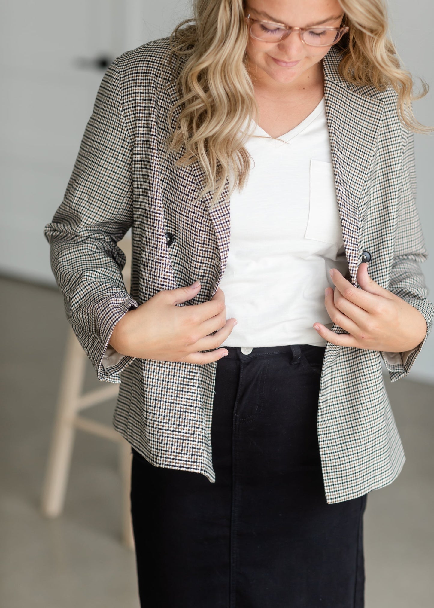 Brown Plaid Blazer Jacket - FINAL SALE Tops