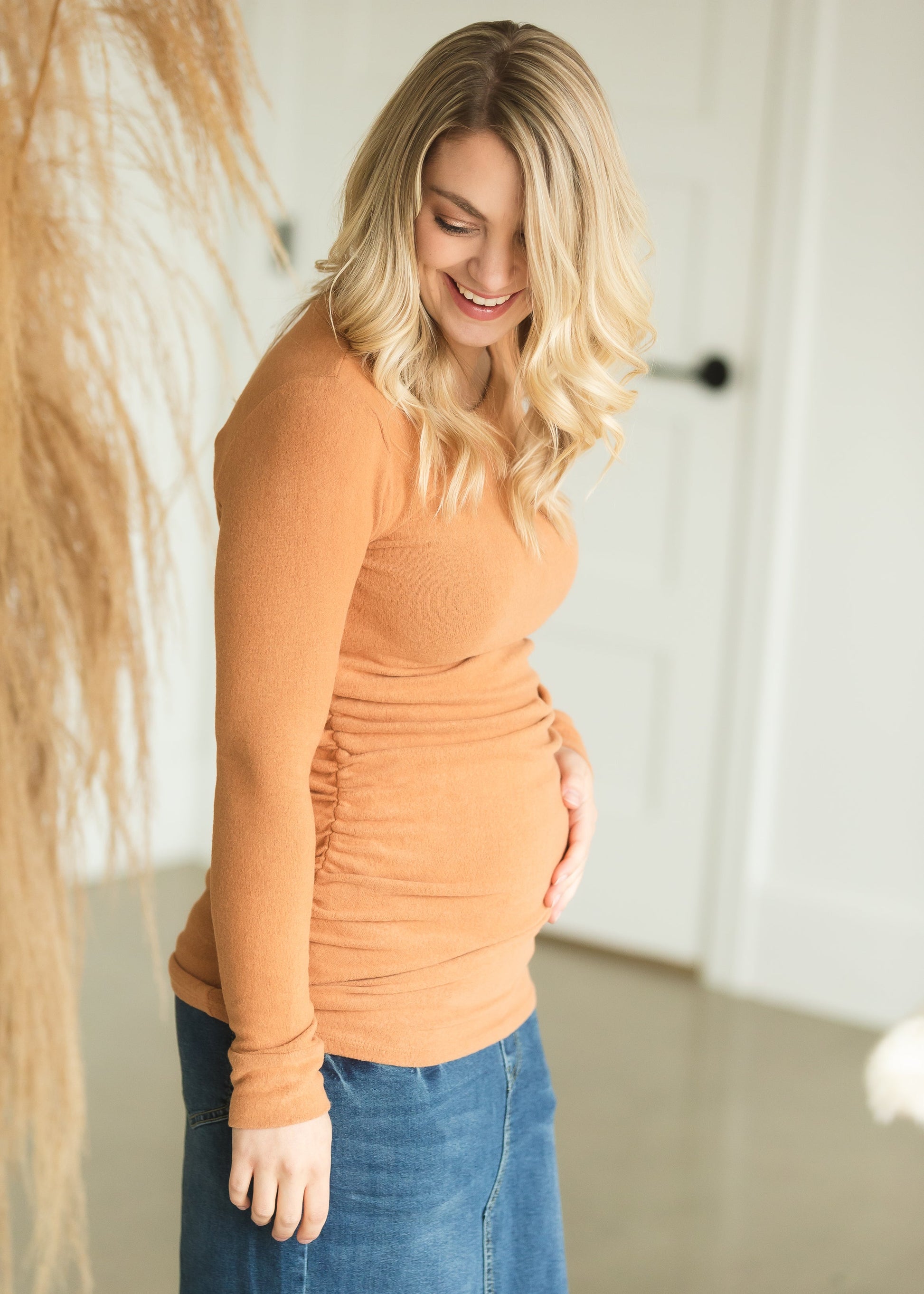 Brown Ruched Side Maternity Top - FINAL SALE Tops