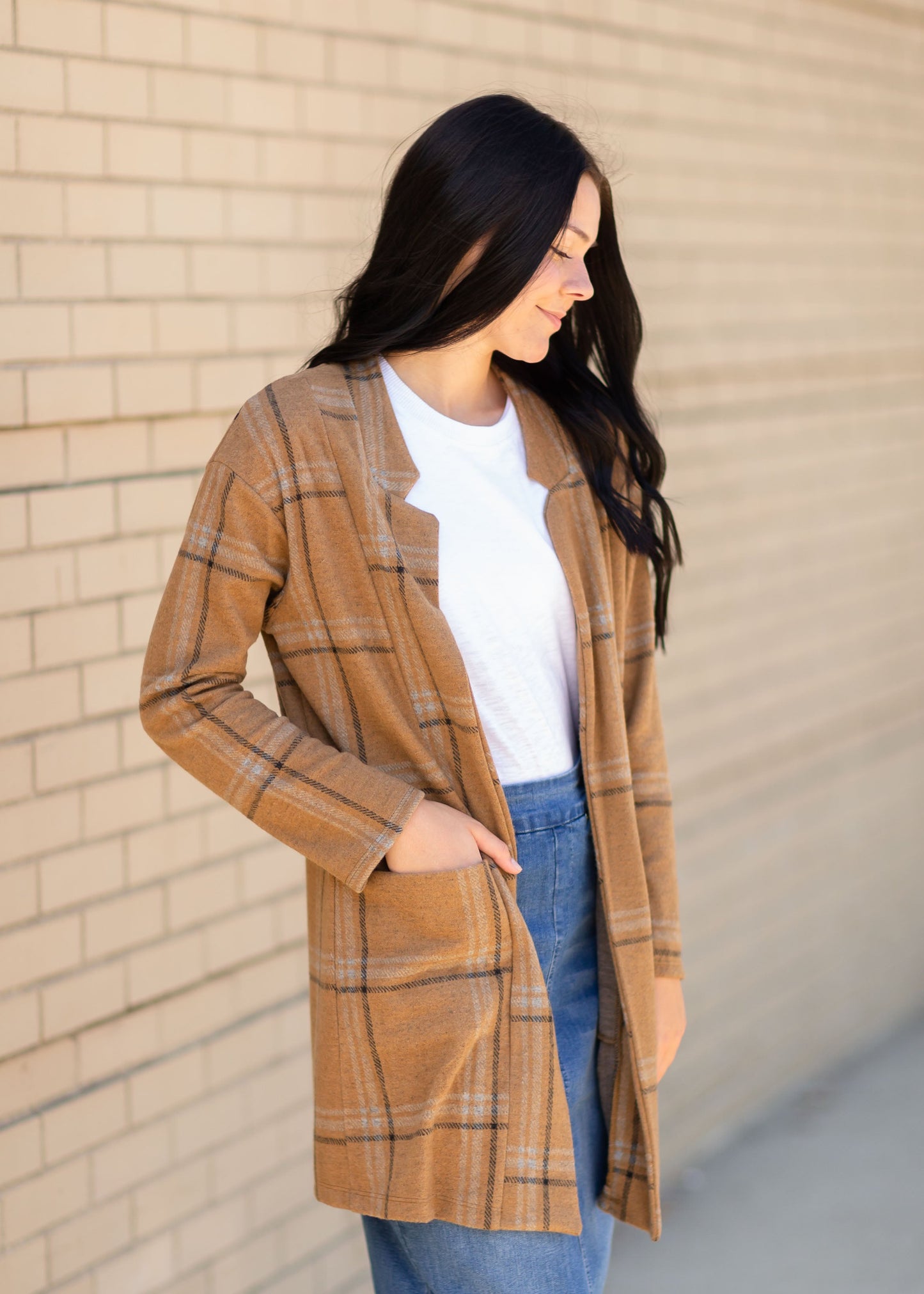 Brown Striped Long Sleeve Blazer Tops