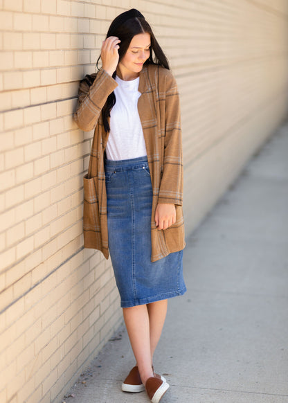 Brown Striped Long Sleeve Blazer Tops