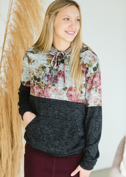 Brushed Hacci Floral Mixed Hoodie - FINAL SALE Shirt