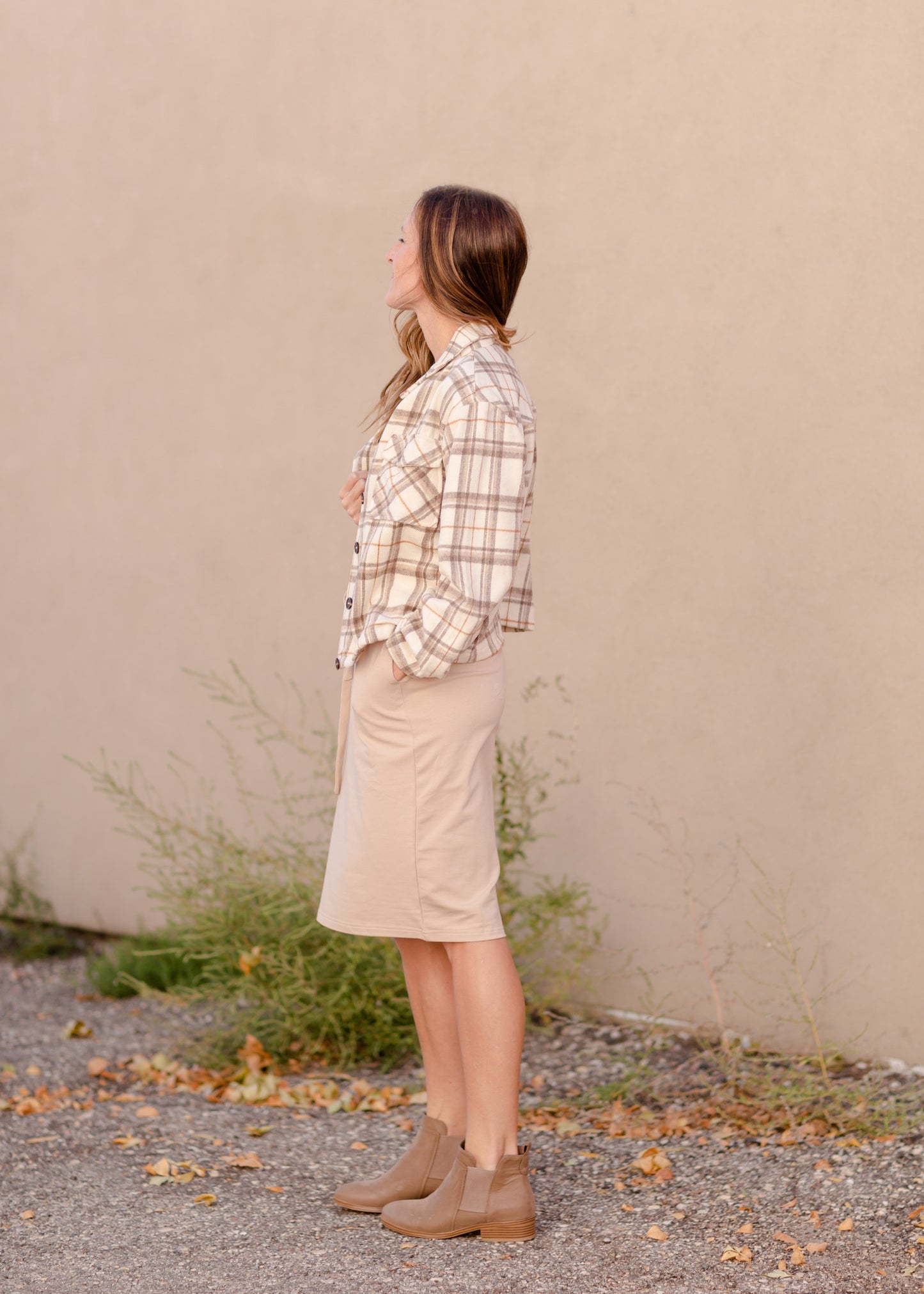 Brushed Plaid Wide Sleeve Patch Pocket Shacket Tops Hayden Los Angeles