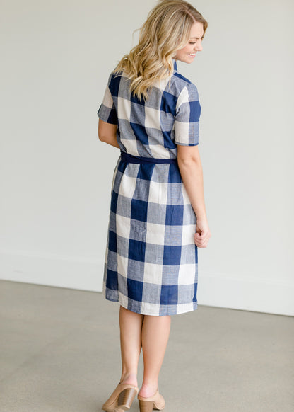 Buffalo Check Blue Button Midi Dress - FINAL SALE Dresses