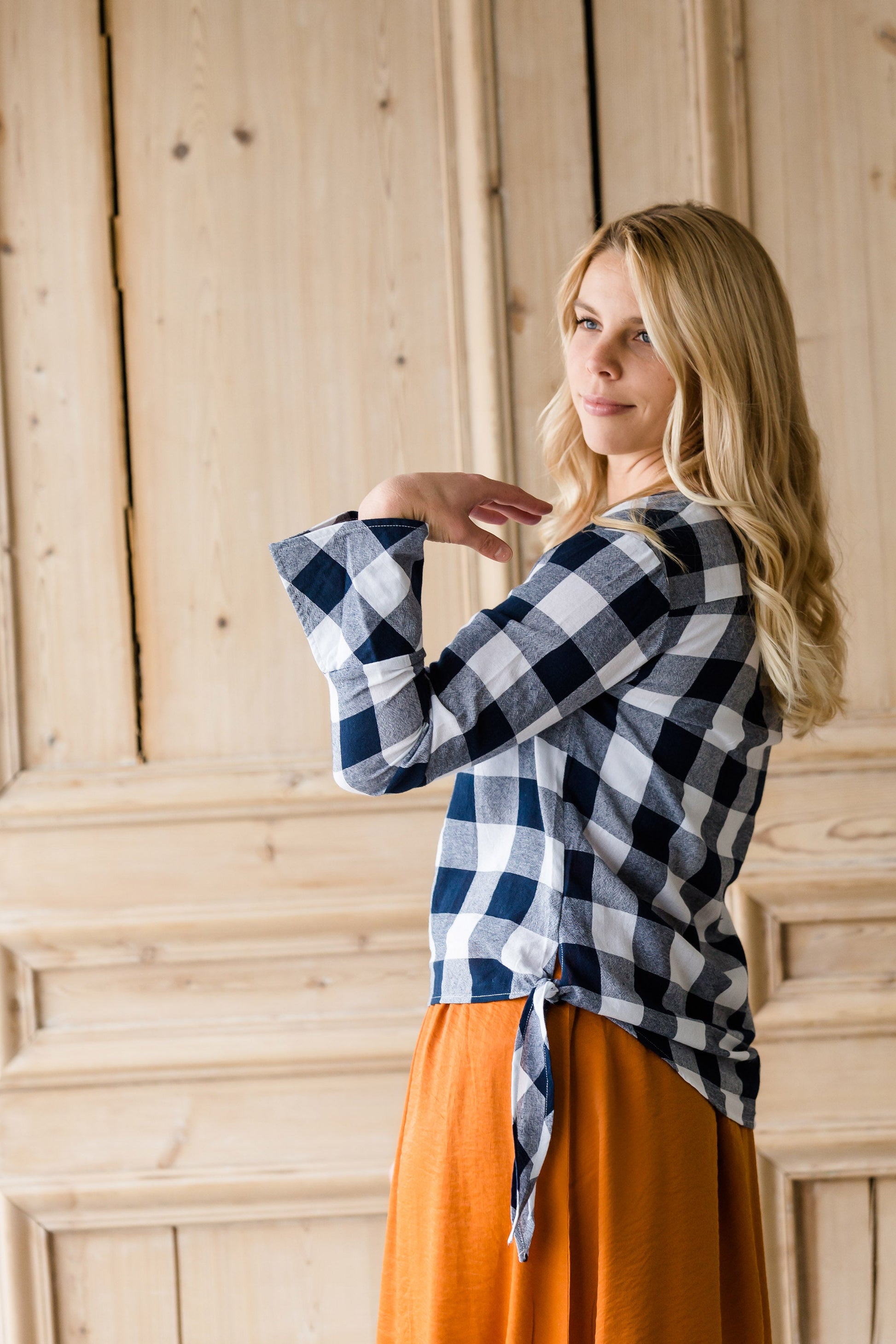 Buffalo Check Print V-Neck Top - FINAL SALE Tops