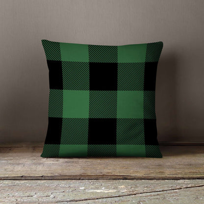 Green and black buffalo check throw pillow. The pillow cover is also detachable.