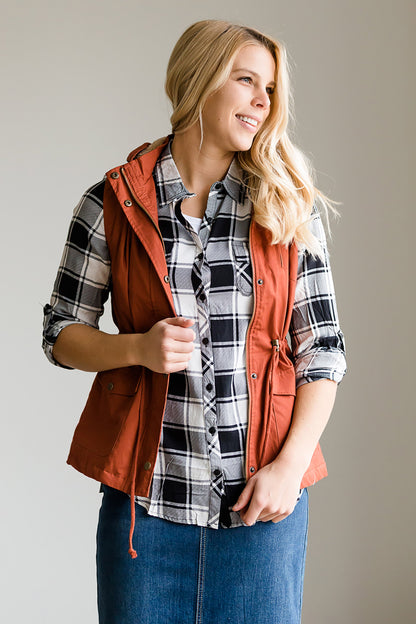 Buffalo Plaid Roll Sleeve Top - FINAL SALE Tops