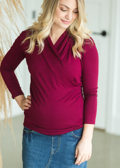 Burgundy Long Sleeve Maternity Top - FINAL SALE Tops