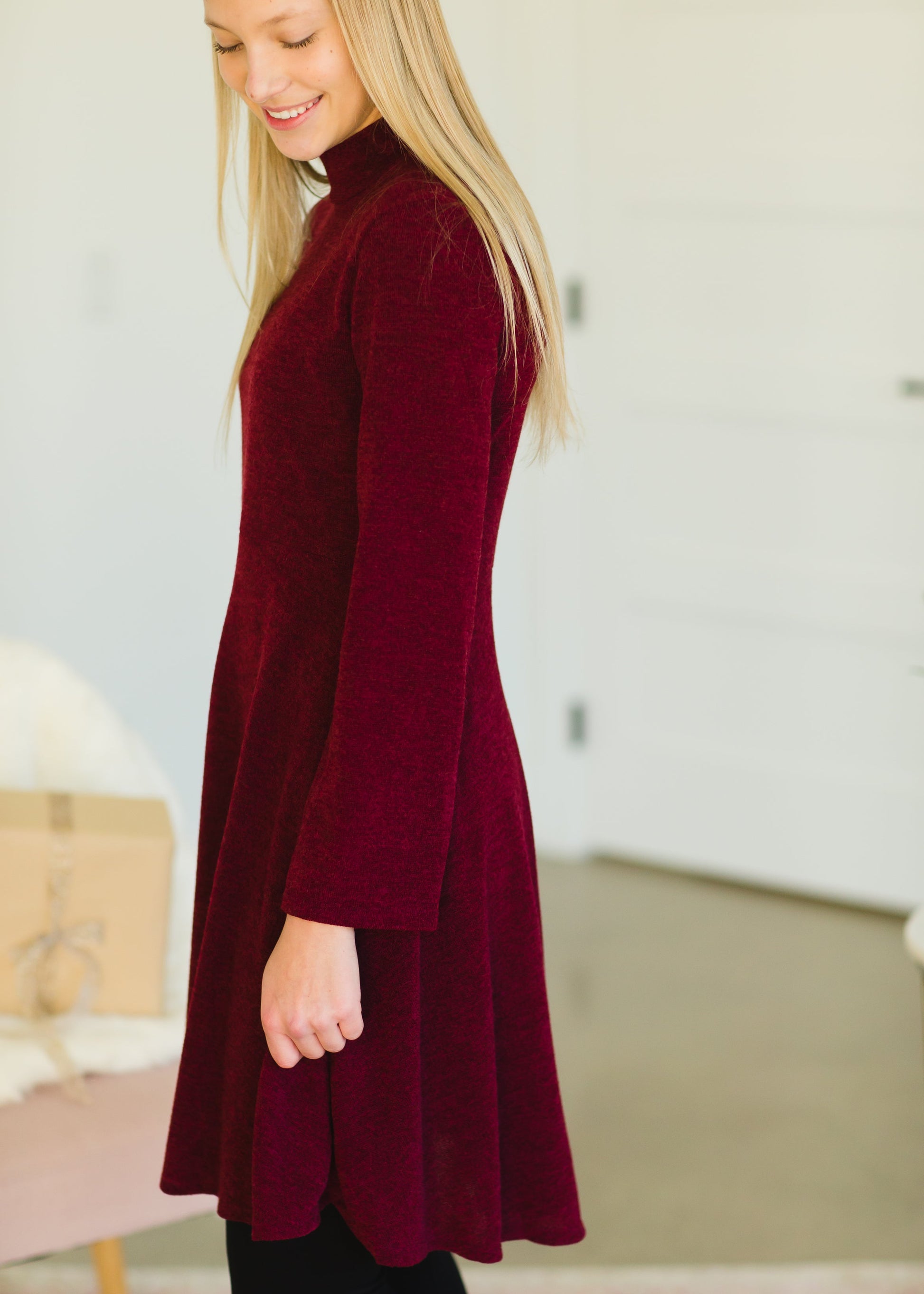 Burgundy Long Sleeve Midi Dress - FINAL SALE Dresses