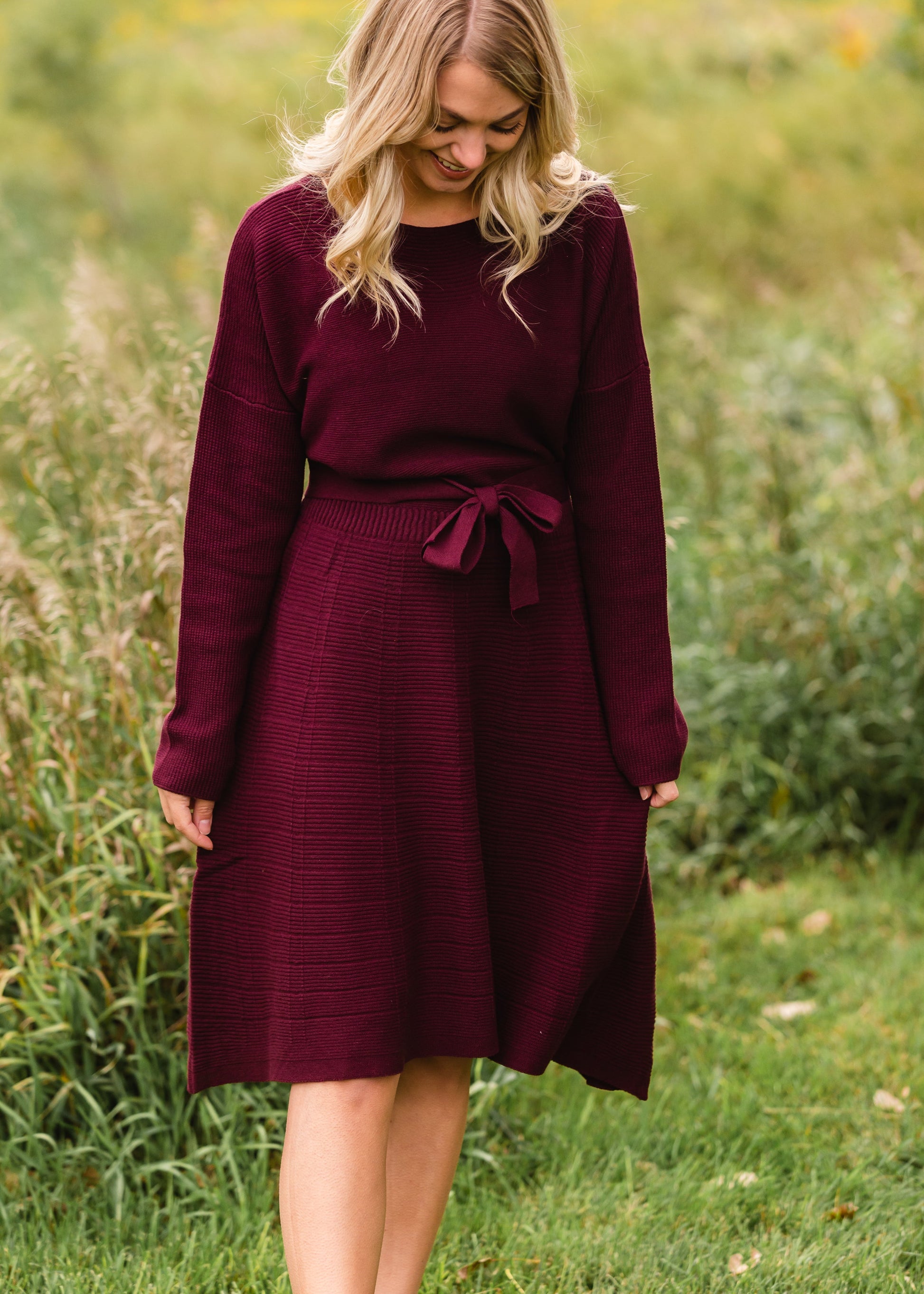 Burgundy Tie Waist Sweater Dress - FINAL SALE Dresses