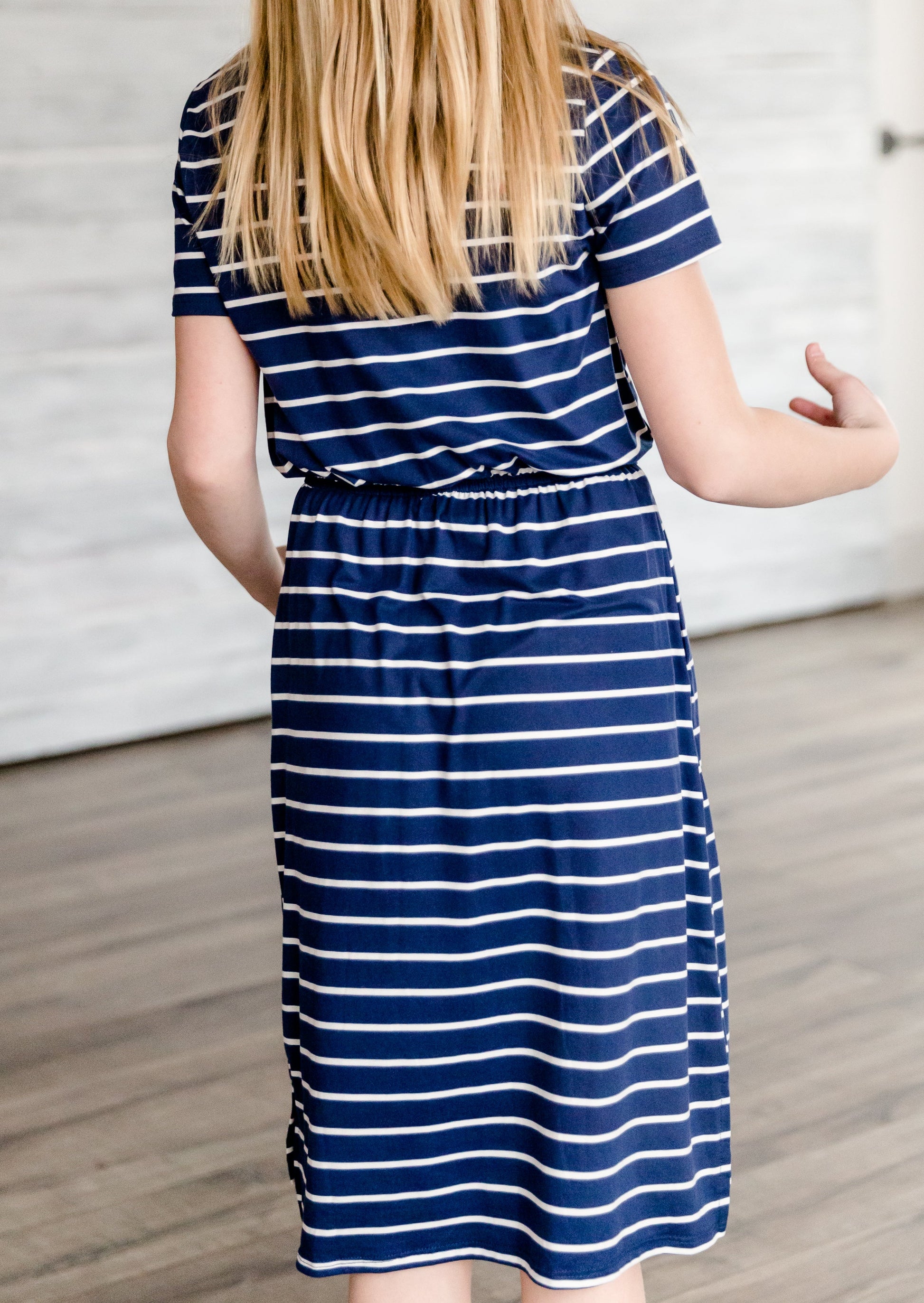 Buttery Soft Navy Striped Midi Dress Dresses