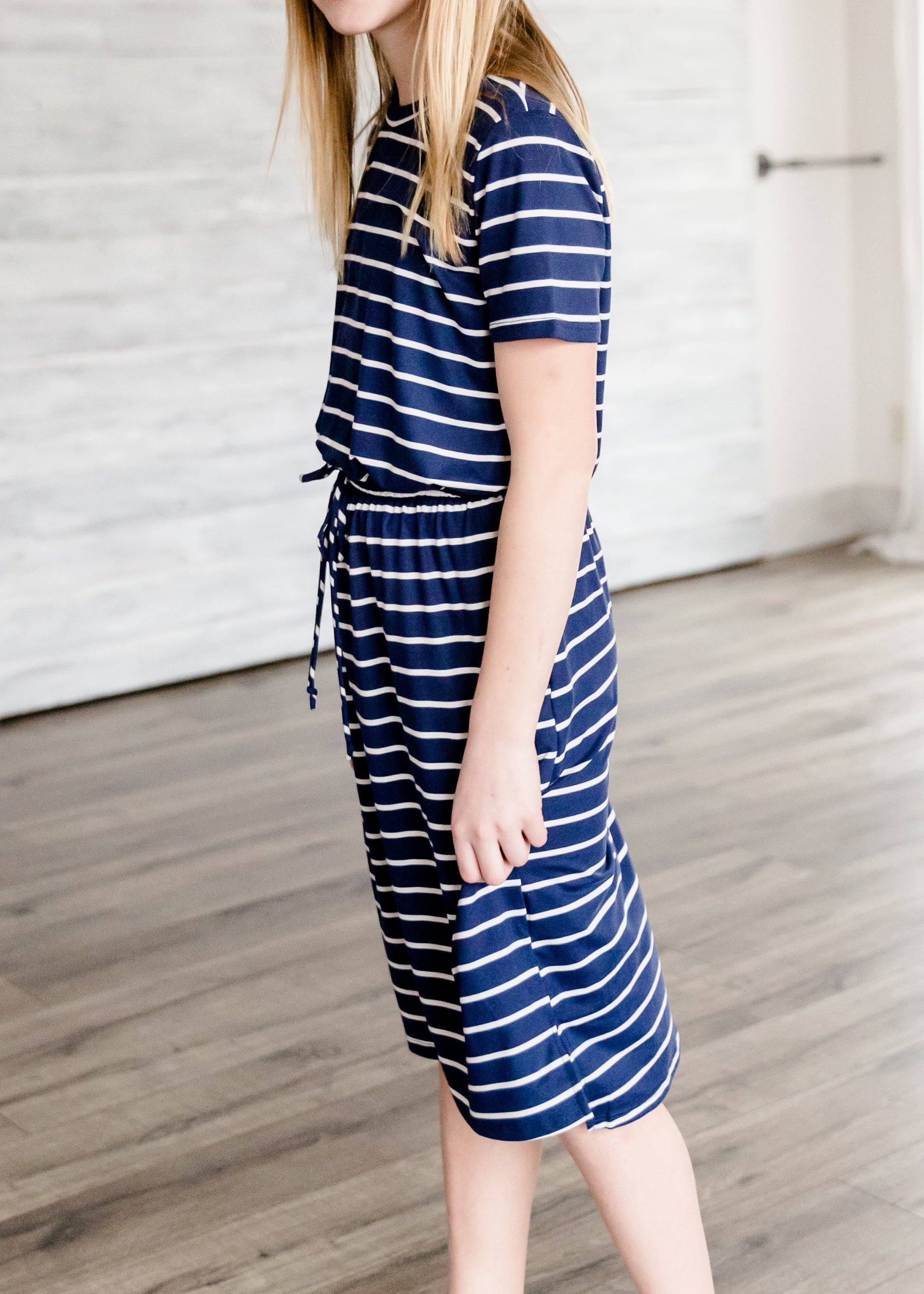 Buttery Soft Navy Striped Midi Dress Dresses