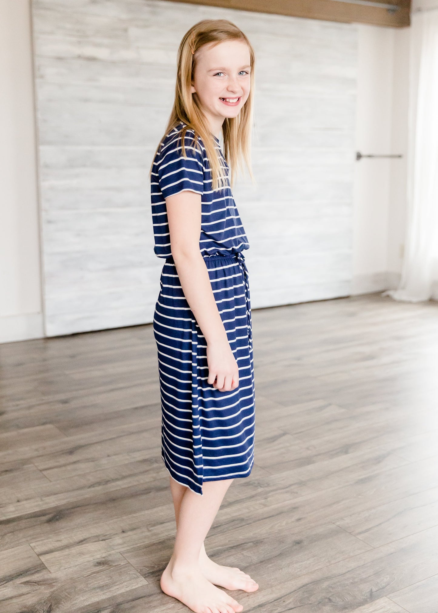 Buttery Soft Navy Striped Midi Dress Dresses