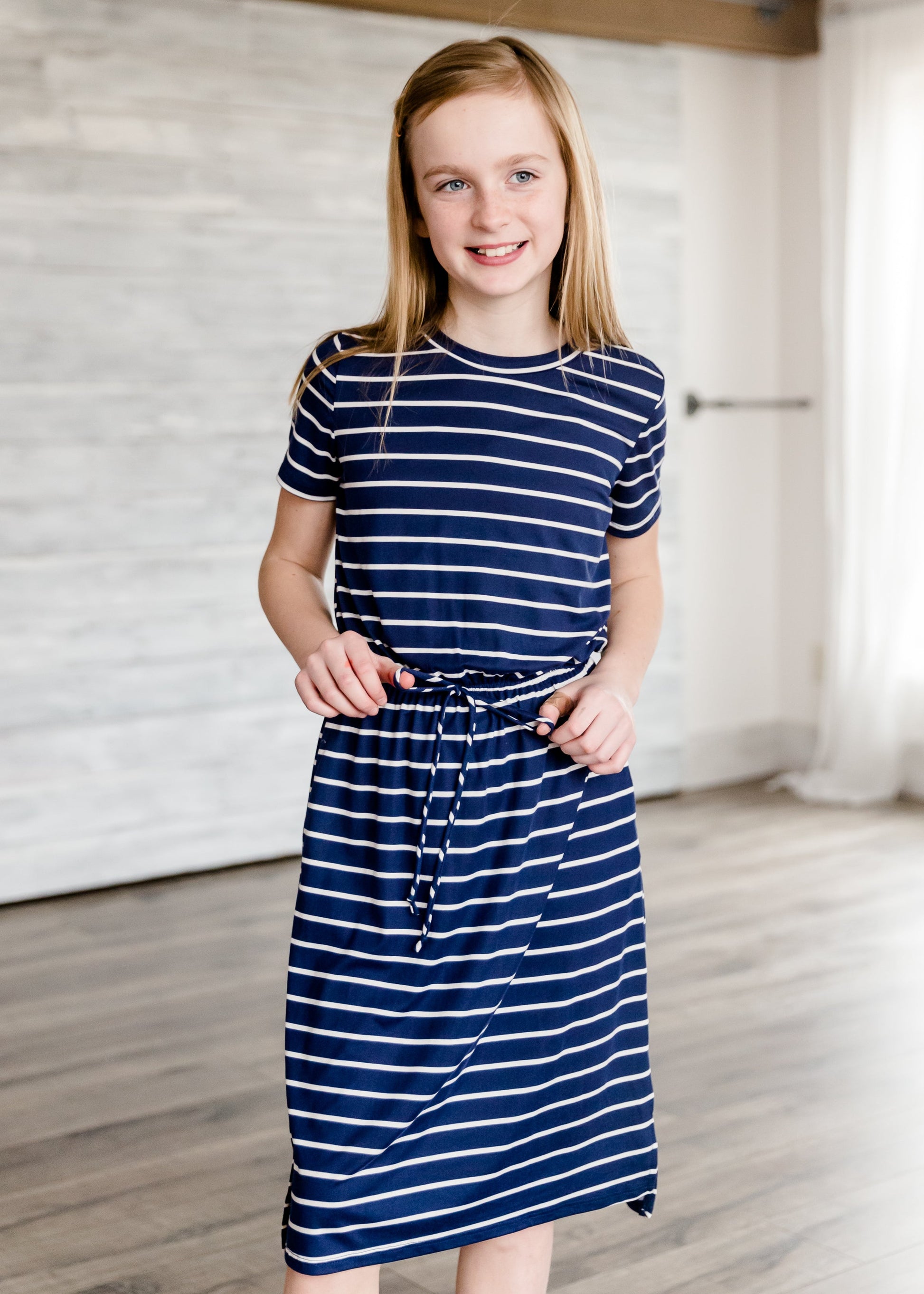 Buttery Soft Navy Striped Midi Dress Dresses