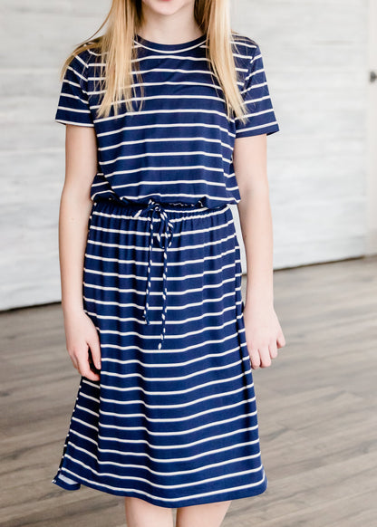 Buttery Soft Navy Striped Midi Dress Dresses