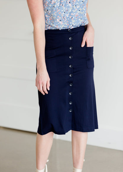 Button Detail Navy Midi Skirt - FINAL SALE Skirts