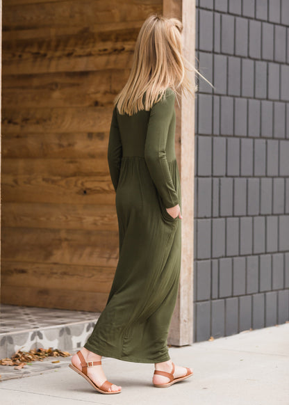 Button Front Olive Maxi Dress Dresses