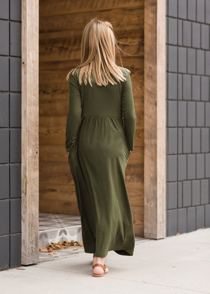 Button Front Olive Maxi Dress Dresses