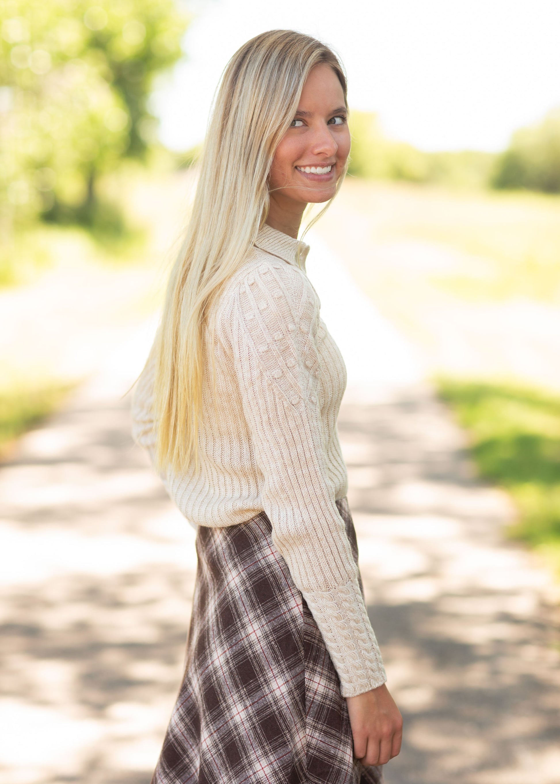 Button Up Long Sleeve Oatmeal Sweater Tops