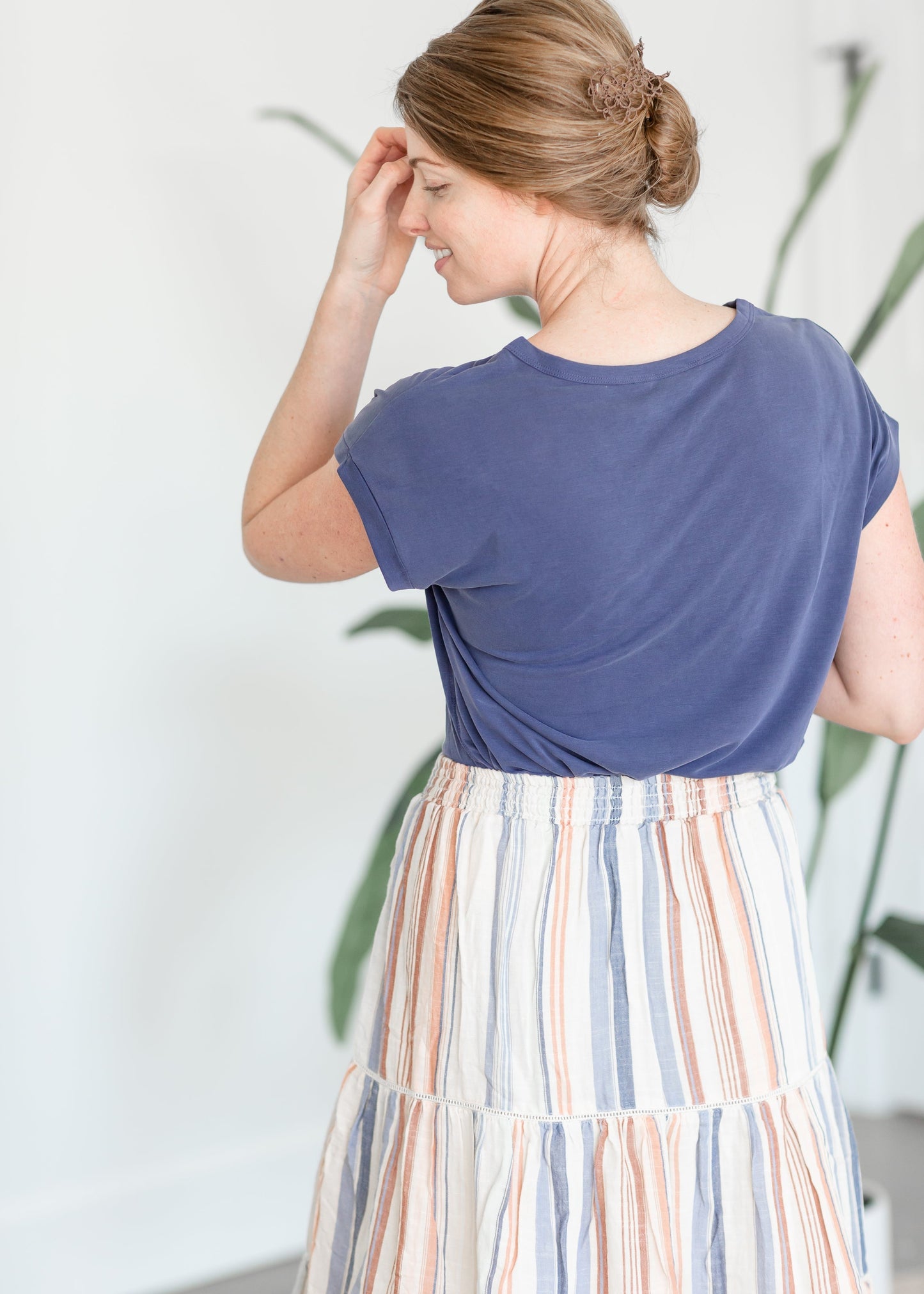 Button Up Tiered Striped Skirt Skirts