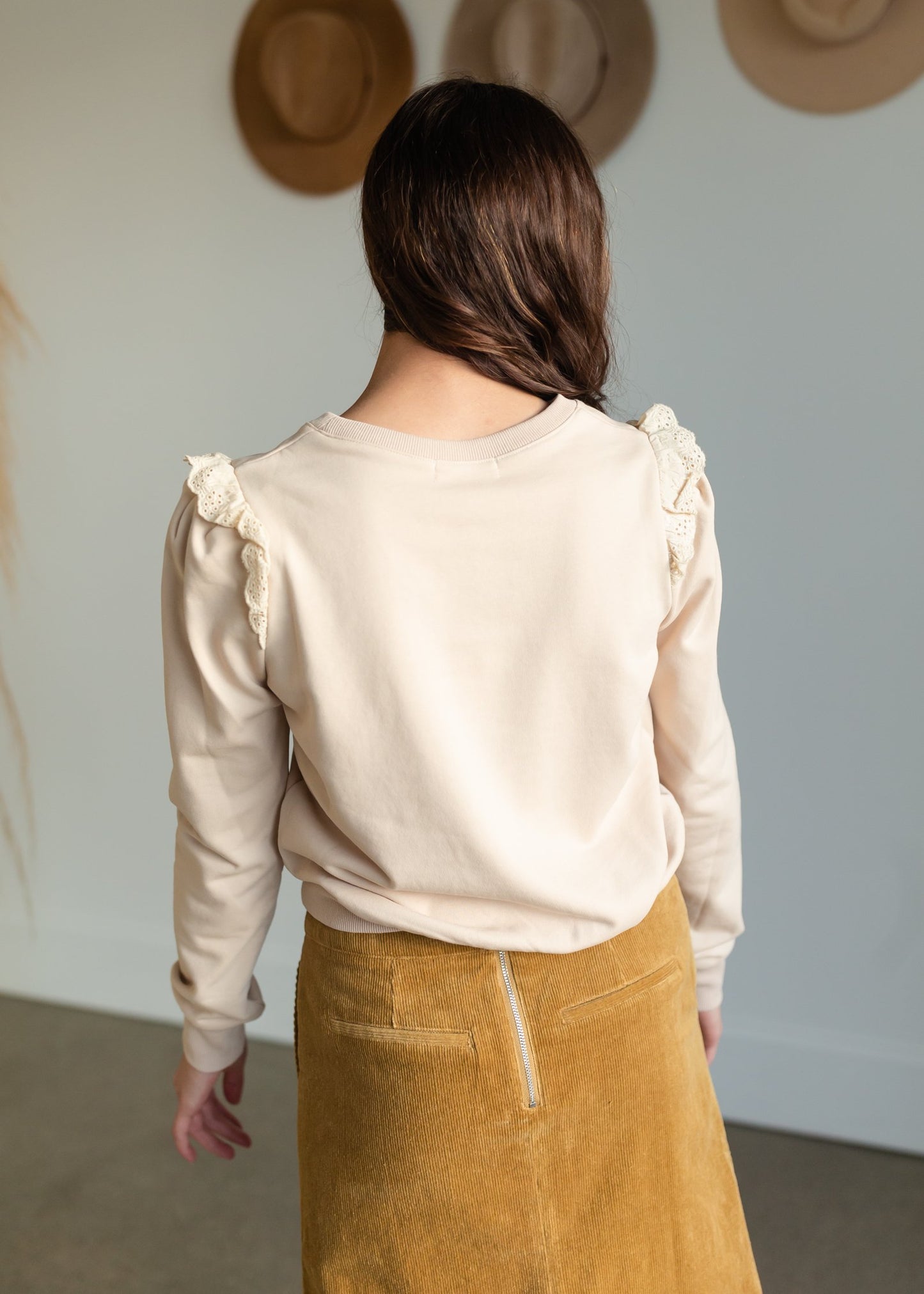 Byron Chai Lace Shoulder Detail Sweatshirt Tops Heartloom