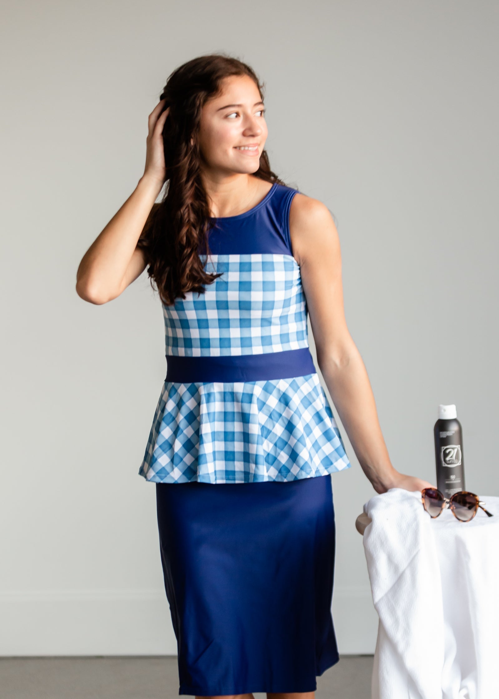 Caley Gingham Peplum Swim Top Tops Inherit - Sheer Beautydent