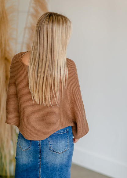 Camel Balloon Sleeve Knit Sweater Tops LUSH