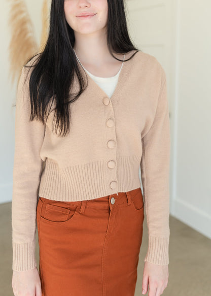 Camel Button Up Knit Sweater Top Tops Polagram + BaeVely