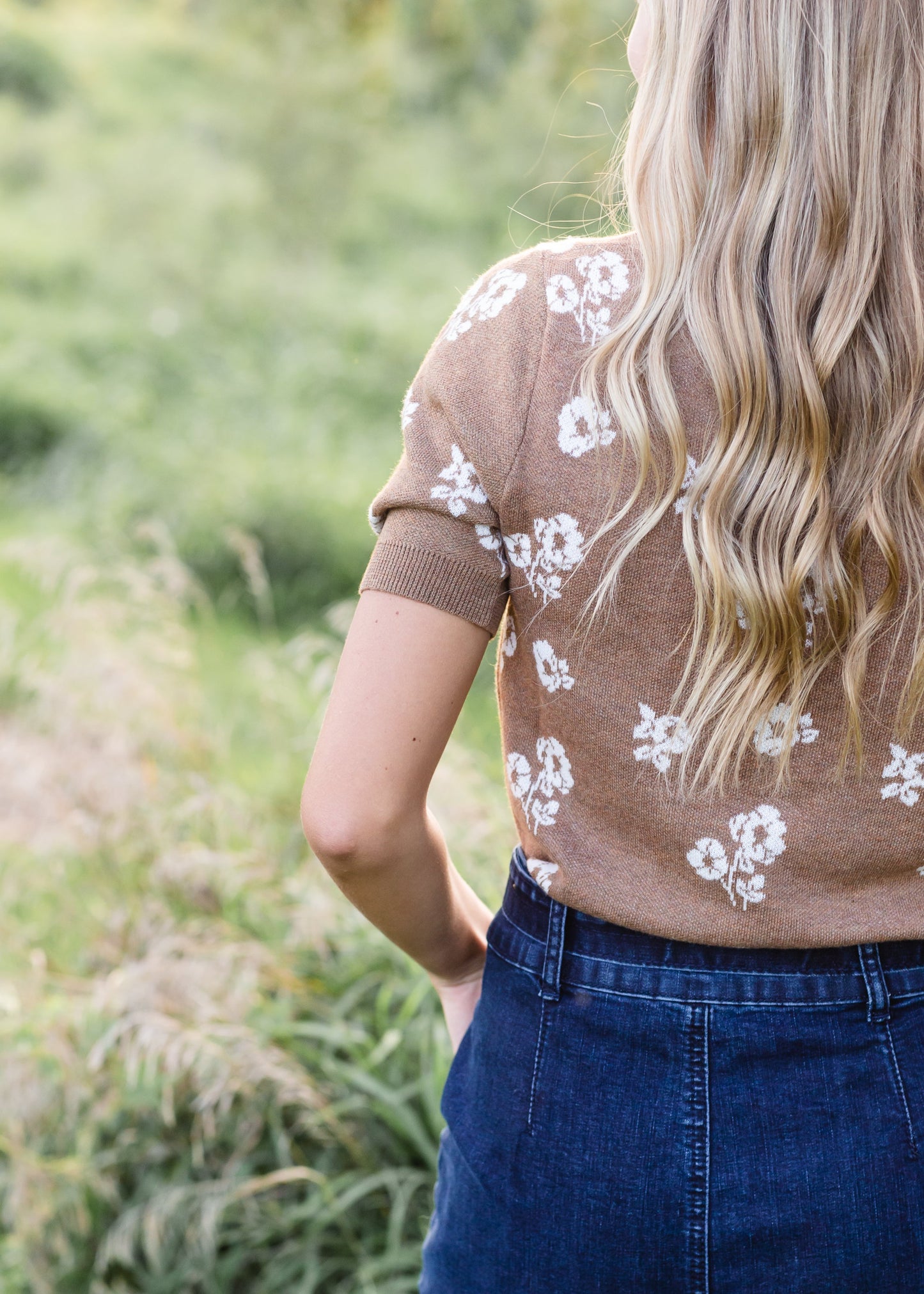 Camel Floral Print 1/2 Sleeve Top - FINAL SALE Tops