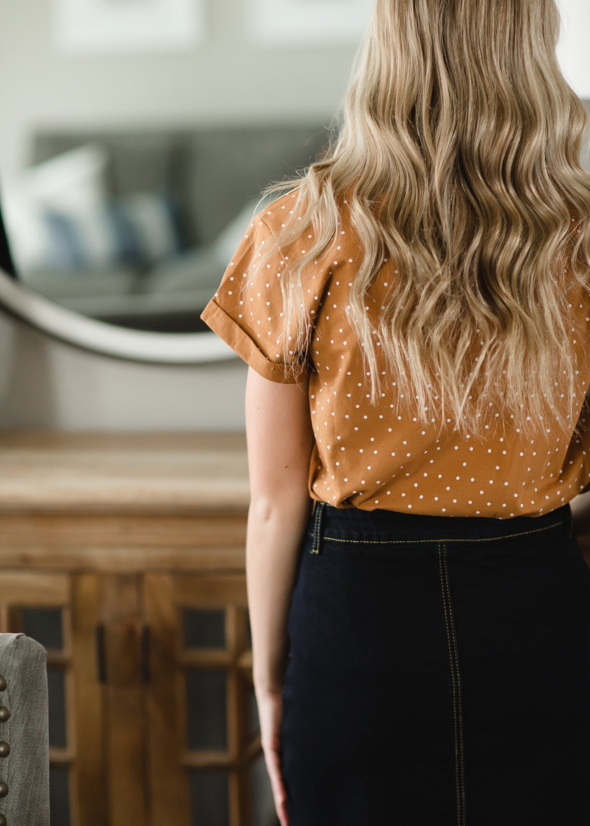 Camel Knit Polka Dot Top Tops