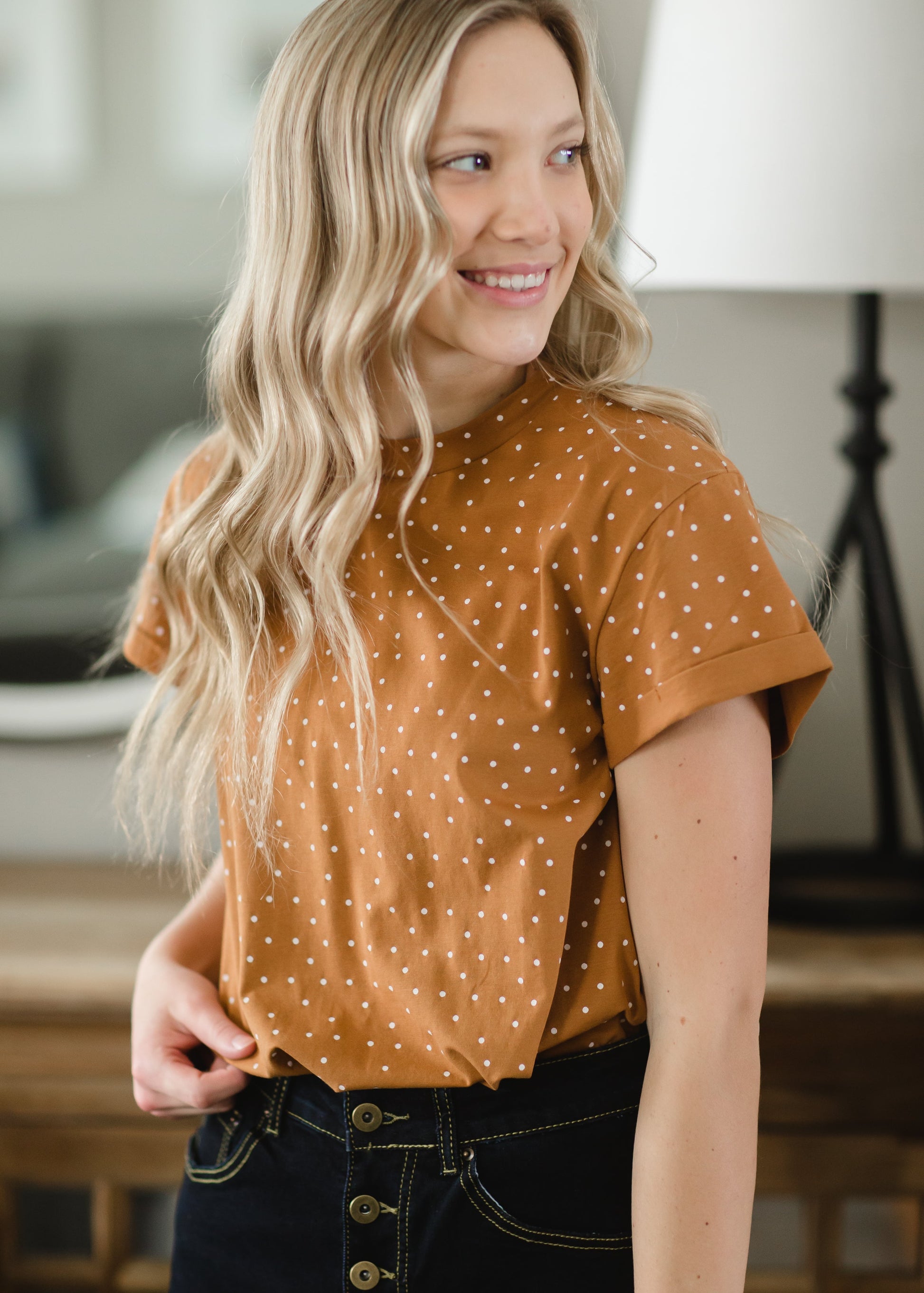 Camel Knit Polka Dot Top Tops