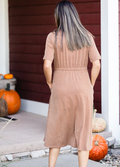 Camel Striped Knit Midi Dress - FINAL SALE Dresses