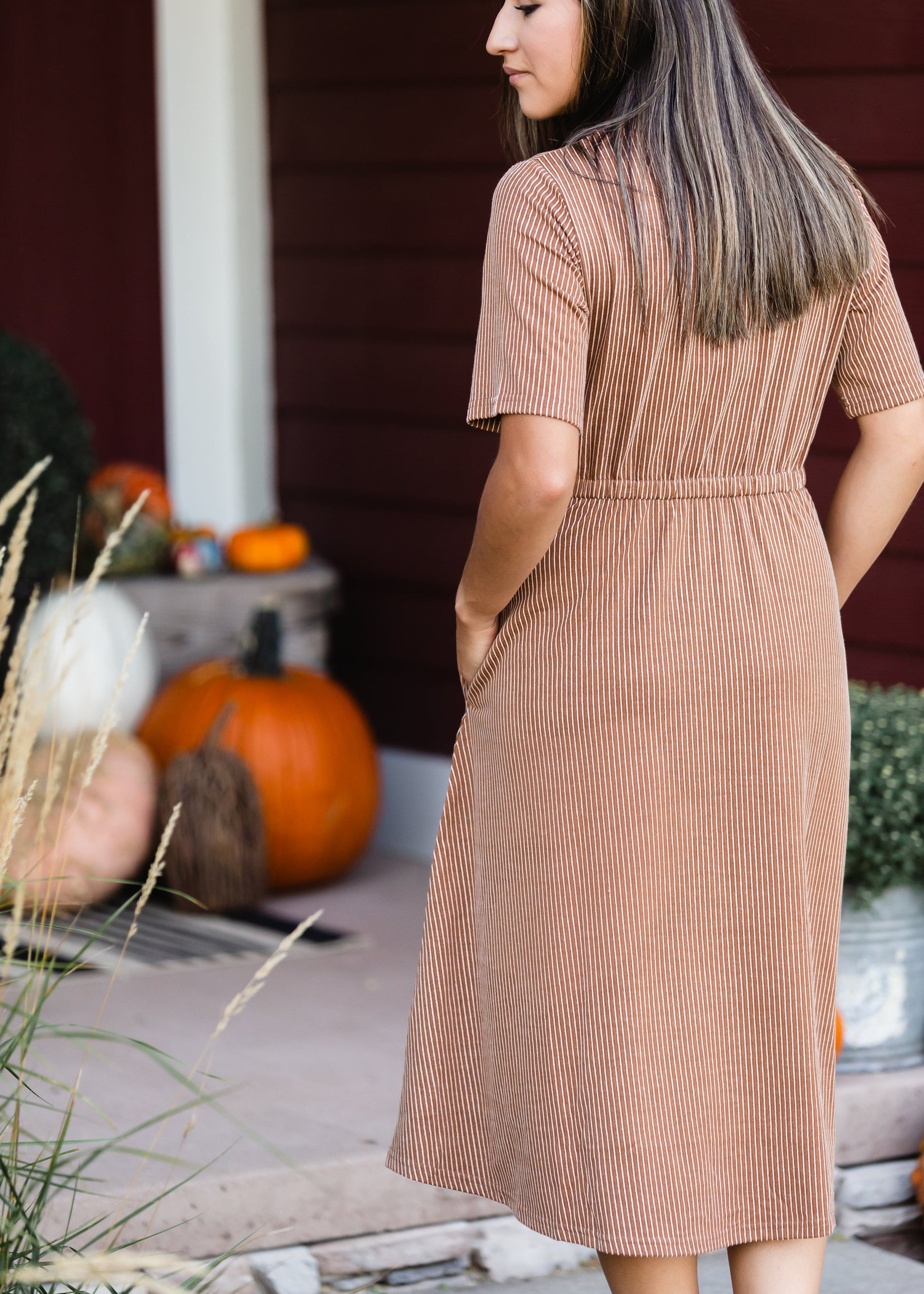 Camel Striped Knit Midi Dress - FINAL SALE Dresses