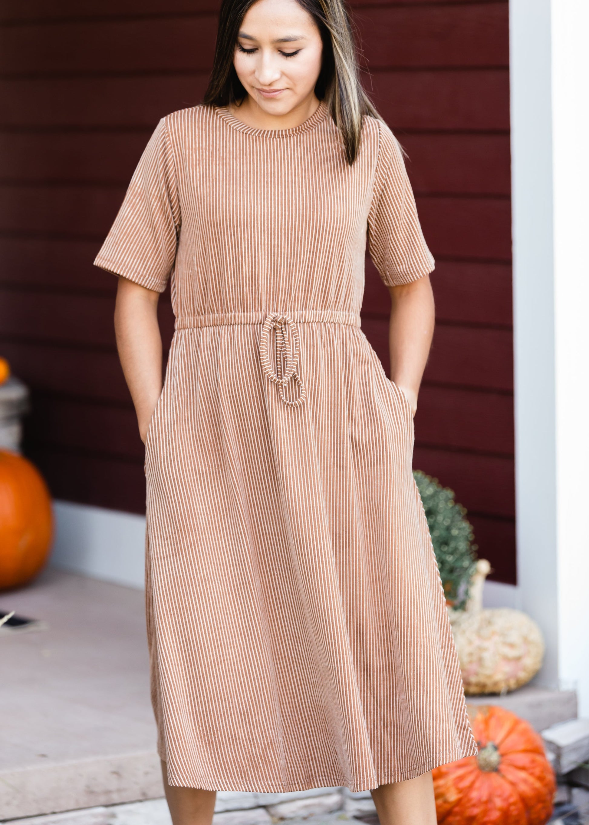 Camel Striped Knit Midi Dress - FINAL SALE Dresses