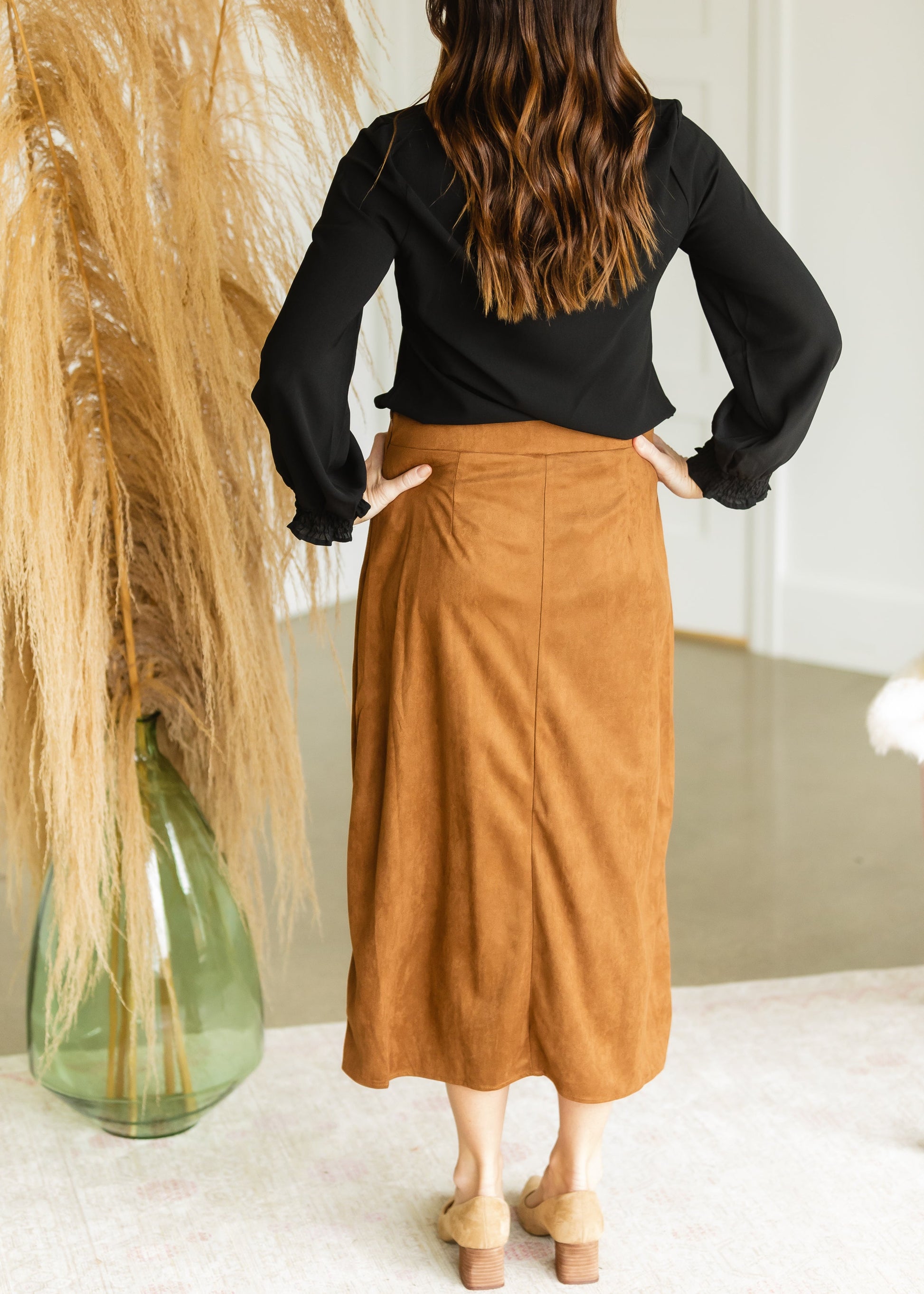 Camel Suede Button Up Midi Skirt - FINAL SALE Skirts