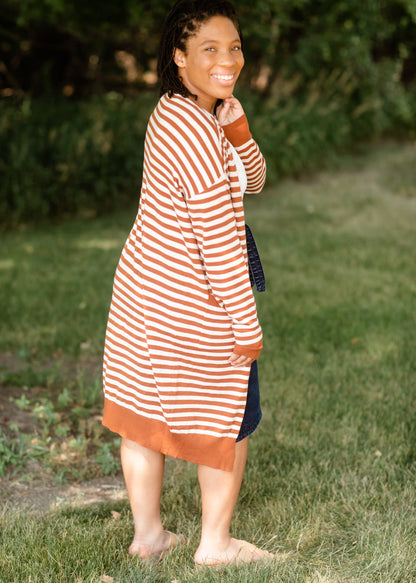 Caramel Striped Long Sleeve Cardigan - FINAL SALE Tops