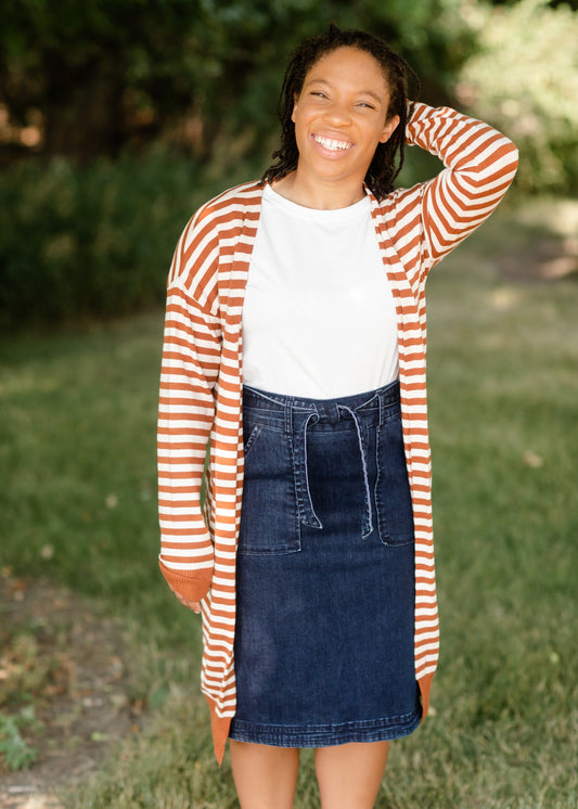 Caramel Striped Long Sleeve Cardigan - FINAL SALE Tops