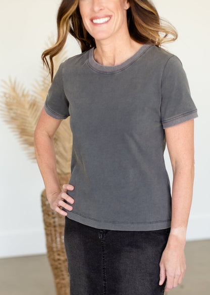 Charcoal Crew Neck Top - FINAL SALE Tops