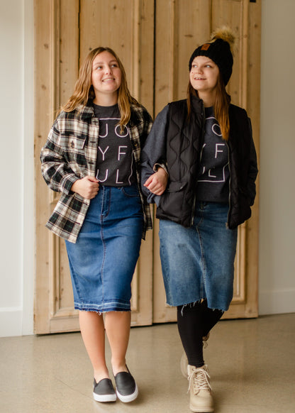 Charcoal Joyful Graphic Tee Tops Amy Anne Apparel Inc