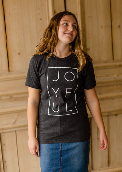 Charcoal Joyful Graphic Tee Tops Amy Anne Apparel Inc