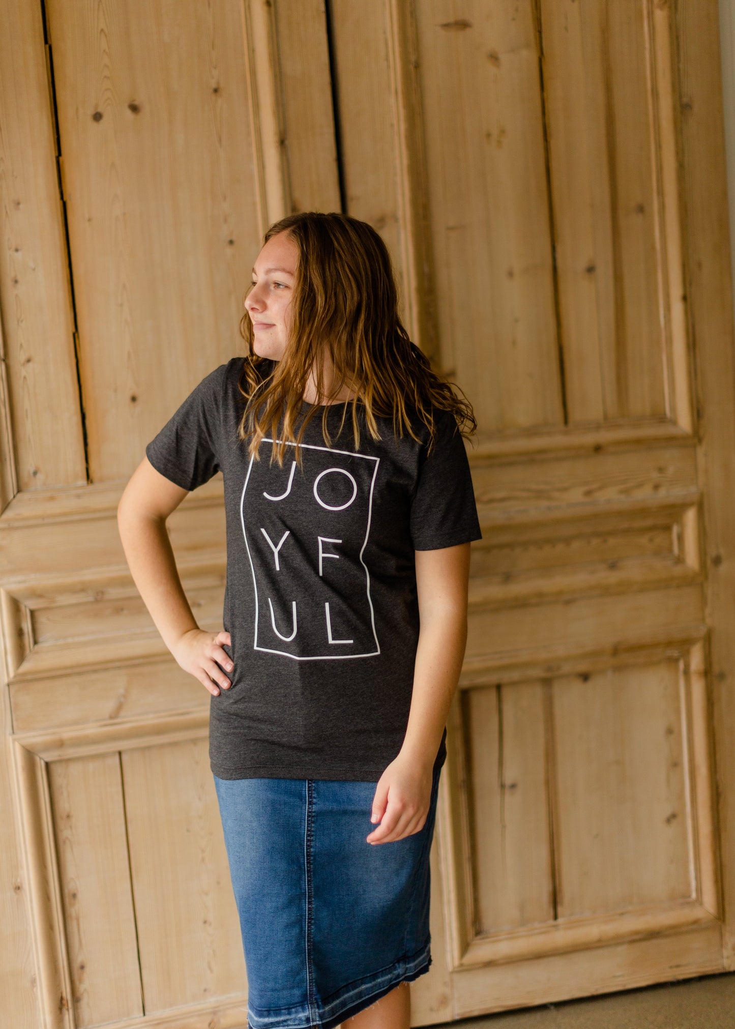 Charcoal Joyful Graphic Tee Tops Amy Anne Apparel Inc