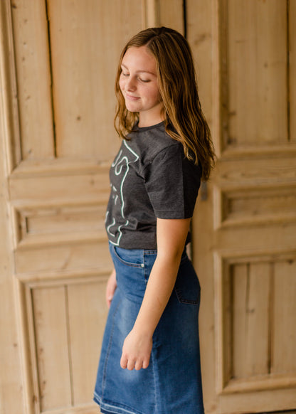 Charcoal Joyful Graphic Tee Tops Amy Anne Apparel Inc