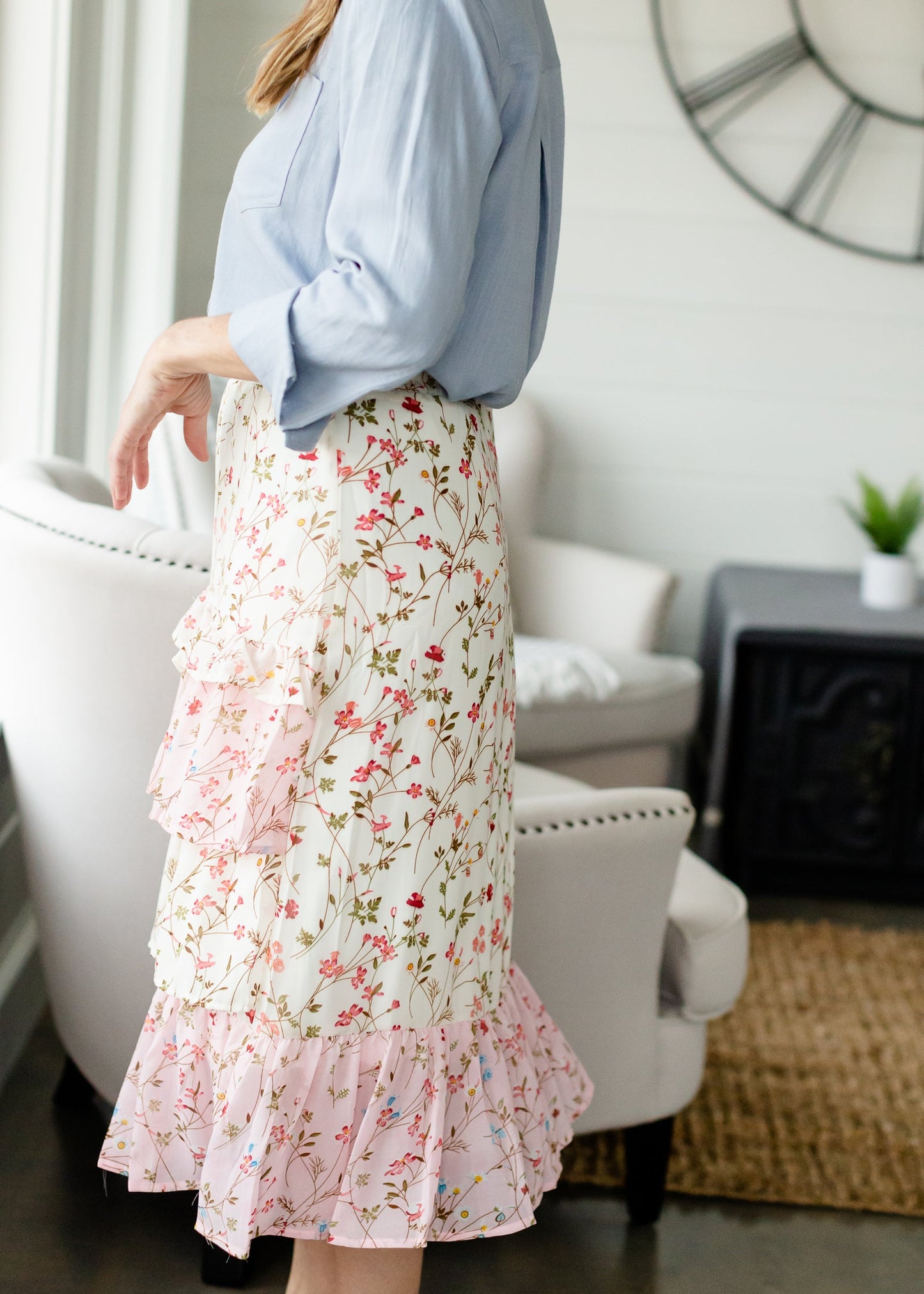 Cherry Blossom Ruffle Front Midi Skirt - FINAL SALE Skirts