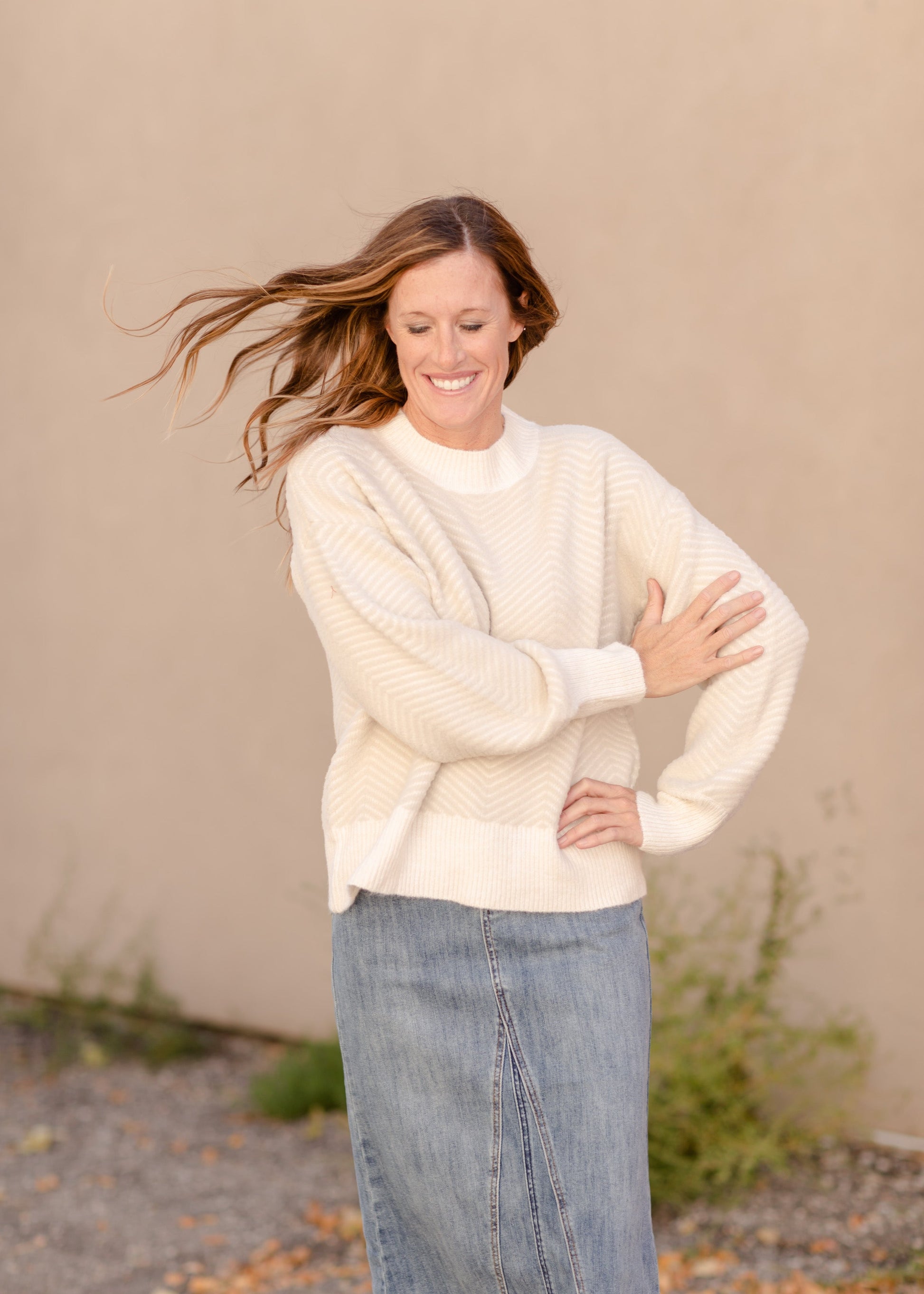 Chevron Crewneck Long Sleeve Sweater - FINAL SALE Tops