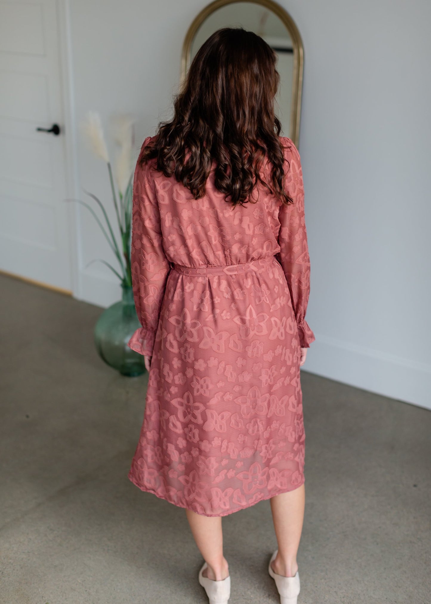 Cinched Long Sleeve Wrap Midi Dress Dresses Tea & Rose